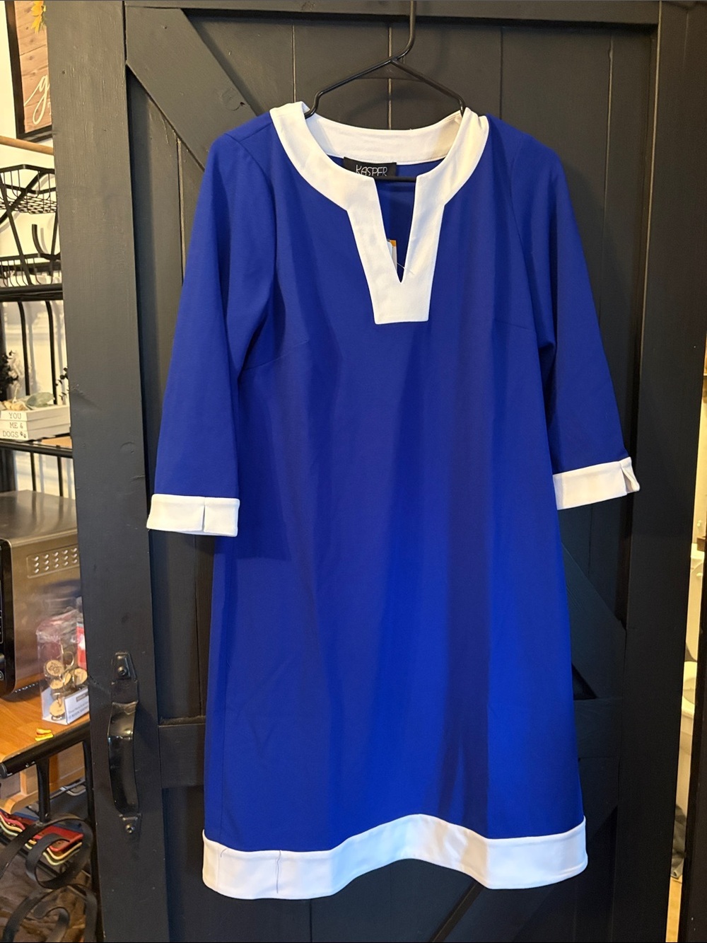 Kasper Cobalt Blue Shift Dress with White Trim